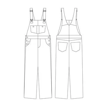 Template bib overall denim vector illustration flat design outline clothing.. Stock Illustration