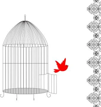 Template with with  birdcage and birds - vector illustration Stockillustratie