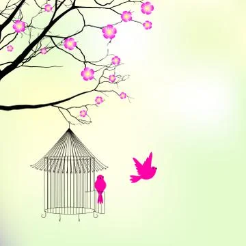 Template with with  birdcage and birds - vector illustration Illustrazione stock