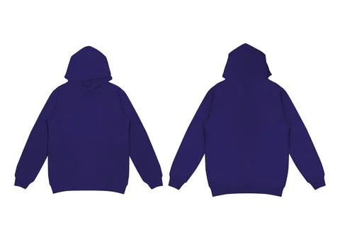 Template blank flat dark blue navy hoodie. Hoodie sweatshirt with long slee.. Stock Photos