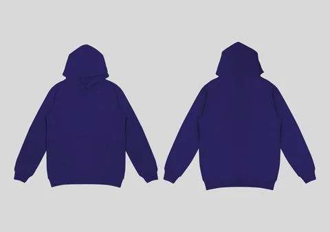 Template blank flat dark blue navy hoodie. Hoodie sweatshirt with long slee.. Foto stock