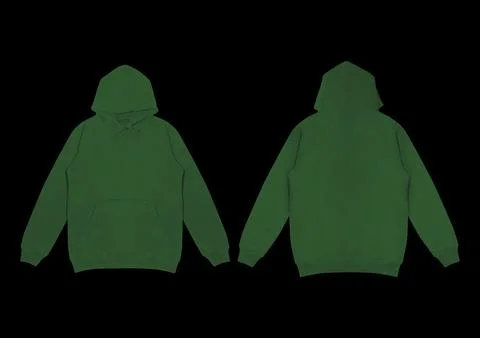 Template blank flat dark green hoodie. Hoodie sweatshirt with long sleeve f.. Stock Photos