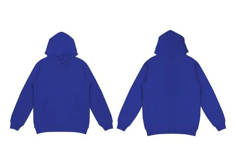 Template blank flat dark navy blue hoodie. Hoodie sweatshirt with long slee.. Stock Photos