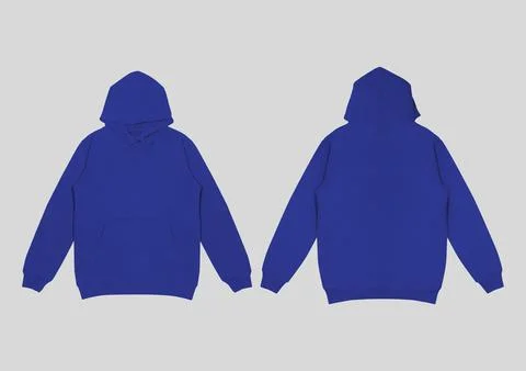 Template blank flat dark navy blue hoodie. Hoodie sweatshirt with long slee.. Stock Photos