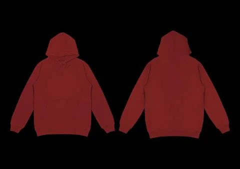 Template blank flat maroon red hoodie. Hoodie sweatshirt with long sleeve f.. Stock Photos