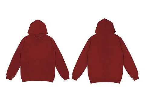 Template blank flat maroon red hoodie. Hoodie sweatshirt with long sleeve f.. Stock Photos