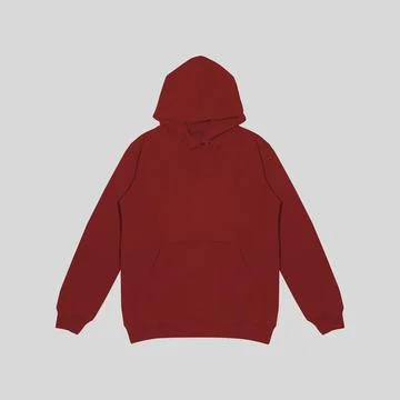 Template blank flat maroon red hoodie. Hoodie sweatshirt with long sleeve f.. Stock Photos