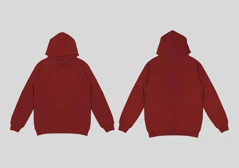 Template blank flat maroon red hoodie. Hoodie sweatshirt with long sleeve f.. Stock Photos