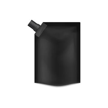 Template of blank square black doypack with lid, 3d vector illustration isola Stock Illustration