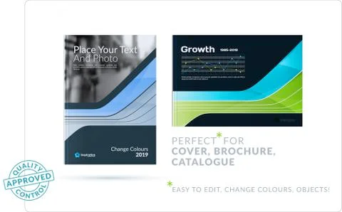 Template. blue green Creative abstract design of brochure set, horizontal cover Stock Illustration