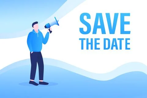 Template with blue save the megaphone on white background for flyer design Ilustración de archivo