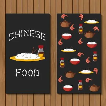 Template for booklet, menu or flyer with objects on chinese cuisine theme Stock Illustration