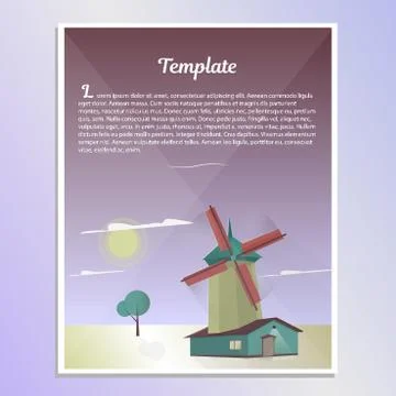 Template brochure landscape with windmill vector illustration Stock Illustration