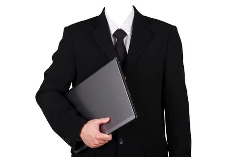Template businessman hoding computer notebook, included clipping path Stock Photos