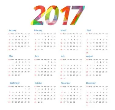 Template of calendar 2017 year 库存插图