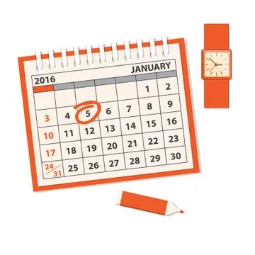 Template of the calendar with clock Stock Illustration