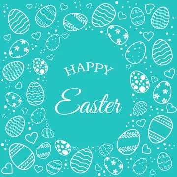 Template card with hand drawn eggs on colored background. Hand made inscrip.. Stock Illustration
