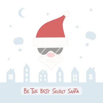 Template for card, invitation. Vector illustration with Secret Santa, landscape Stock Illustration