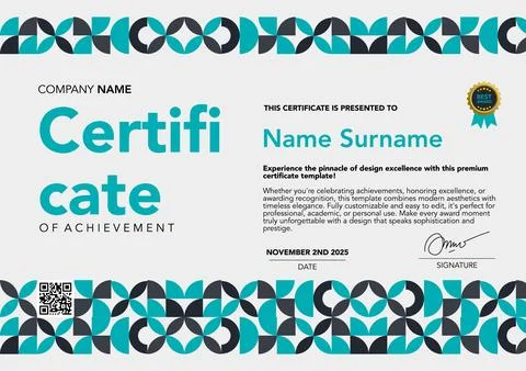 Template certificate blue and grey color with abstract design Stock Illustration