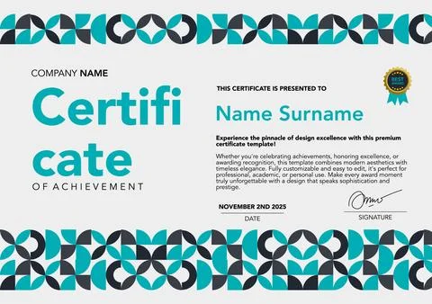 Template certificate blue and grey color with abstract design Stock Illustration