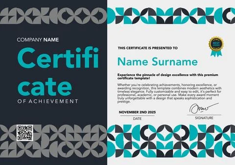 Template certificate blue and grey color with abstract design Stock Illustration