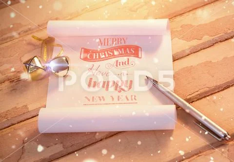 Template of Christmas and New Year wishes on a paper PSD Template