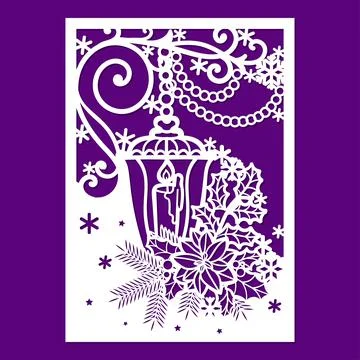 Template for a Christmas card with an openwork pattern. Vector Stock Illustration