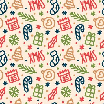 Template for Christmas wrap. Marker thick line, outline, doodle, vector Stock Illustration