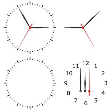 Template clock with arrows and numbers isolated on a white background Illustrazione stock