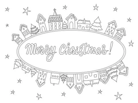 Template for coloring pages, Christmas cards. Stock Illustration