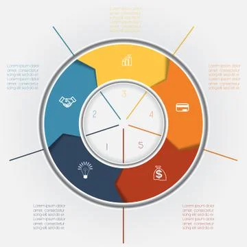 Template colour ring from arrows five positions for text area Illustrazione stock