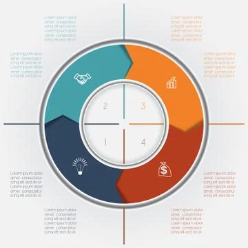 Template colour ring from arrows four positions for text area Stock Illustration