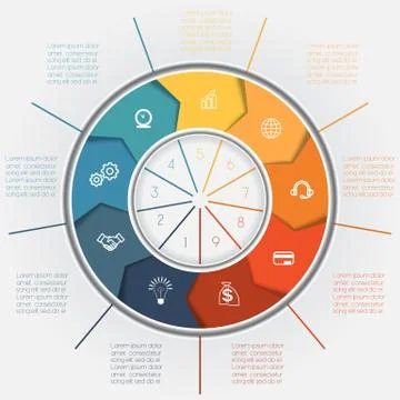 Template colour ring from arrows nine positions for text area Stock Illustration
