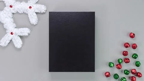 Template composition with blank black box, gift box, product packaging on g.. Stock Photos