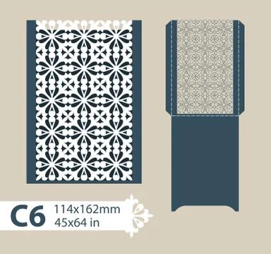 Template congratulatory envelope with carved openwork pattern Stock Illustration