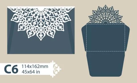 Template congratulatory envelope with carved openwork pattern Stock Illustration