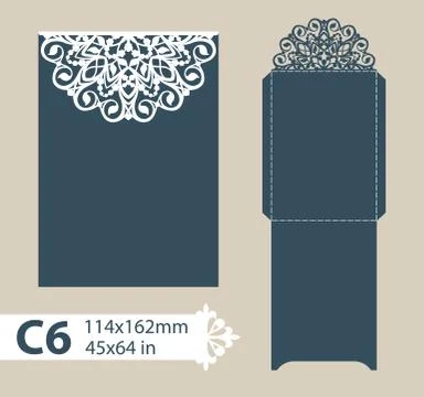 Template congratulatory envelope with carved openwork pattern Stock Illustration
