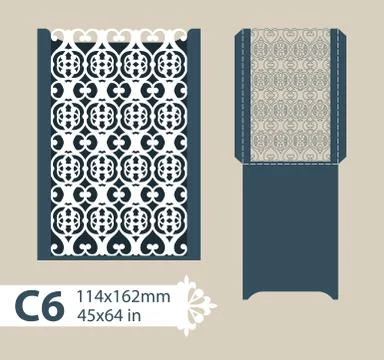 Template congratulatory envelope with carved openwork pattern Stock Illustration