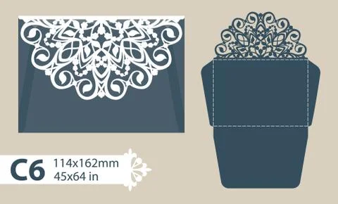 Template congratulatory envelope with carved openwork pattern Stock Illustration