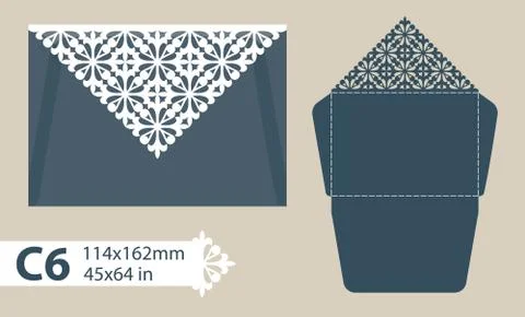 Template congratulatory envelope with carved openwork pattern Stock Illustration