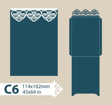 Template congratulatory envelope with carved openwork pattern Stock Illustration