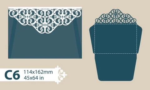 Template congratulatory envelope with carved openwork pattern Stock Illustration