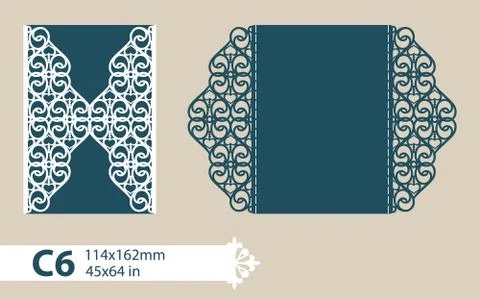 Template congratulatory envelope with carved openwork pattern Stock Illustration