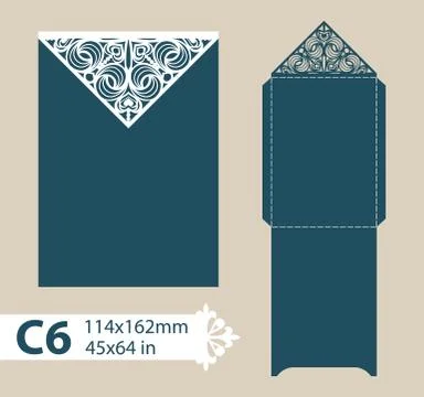 Template congratulatory envelope with carved openwork pattern Stock Illustration