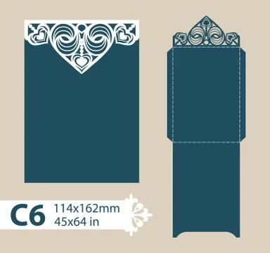 Template congratulatory envelope with carved openwork pattern Stock Illustration