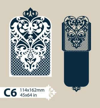 Template congratulatory envelope with carved openwork pattern Stock Illustration