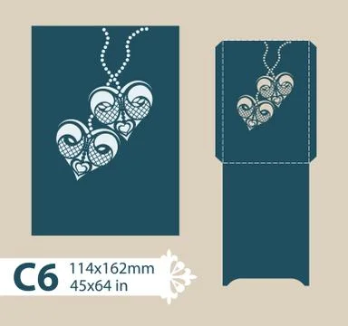 Template congratulatory envelope with carved openwork pattern Stock Illustration