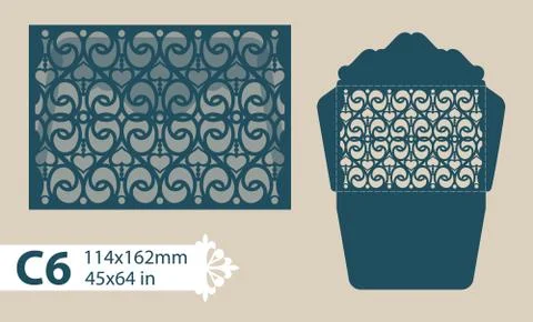 Template congratulatory envelope with carved openwork pattern Stock Illustration