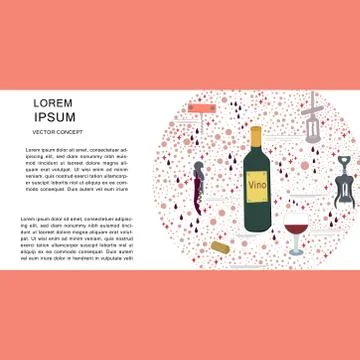 Template with corkscrew, wine bottle and text Stock Illustration