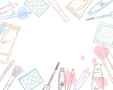 Template cosmetics doodle style. Stock Illustration